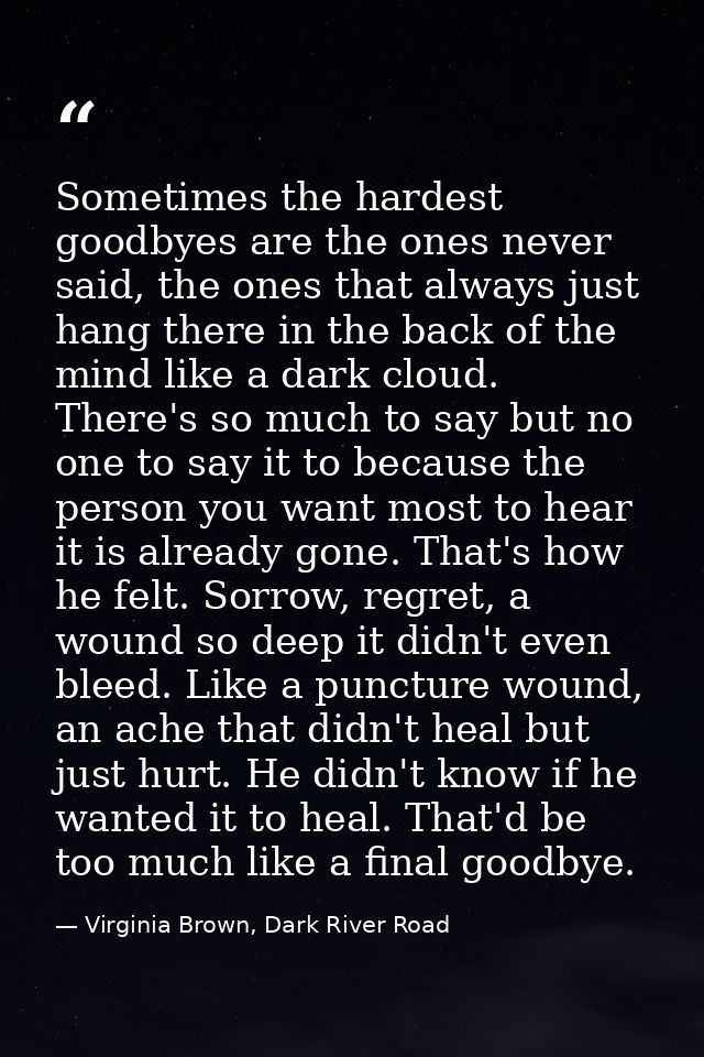 Sometimes the hardest goodbyes are the ones never said, the ones that always just hang there in the back of the mind lik — Virginia Brown, Dark River Road