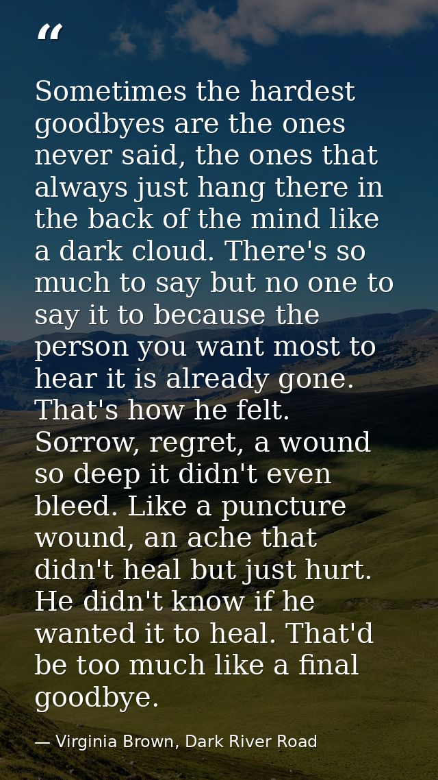 Sometimes the hardest goodbyes are the ones never said, the ones that always just hang there in the back of the mind lik — Virginia Brown, Dark River Road