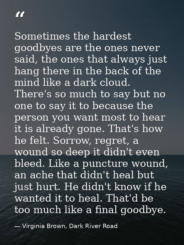 Sometimes the hardest goodbyes are the ones never said, the ones that always just hang there in the back of the mind lik — Virginia Brown, Dark River Road