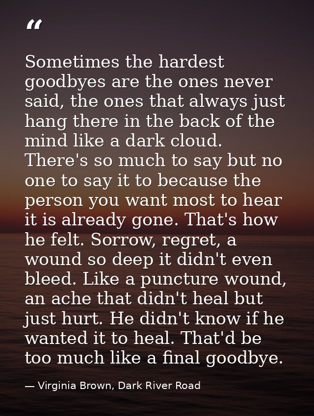 Sometimes the hardest goodbyes are the ones never said, the ones that always just hang there in the back of the mind lik — Virginia Brown, Dark River Road
