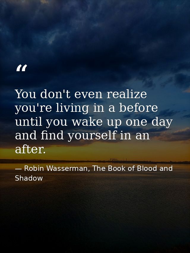 You don't even realize you're living in a before until you wake up one day and find yourself in an after. — Robin Wasserman, The Book of Blood and Shadow