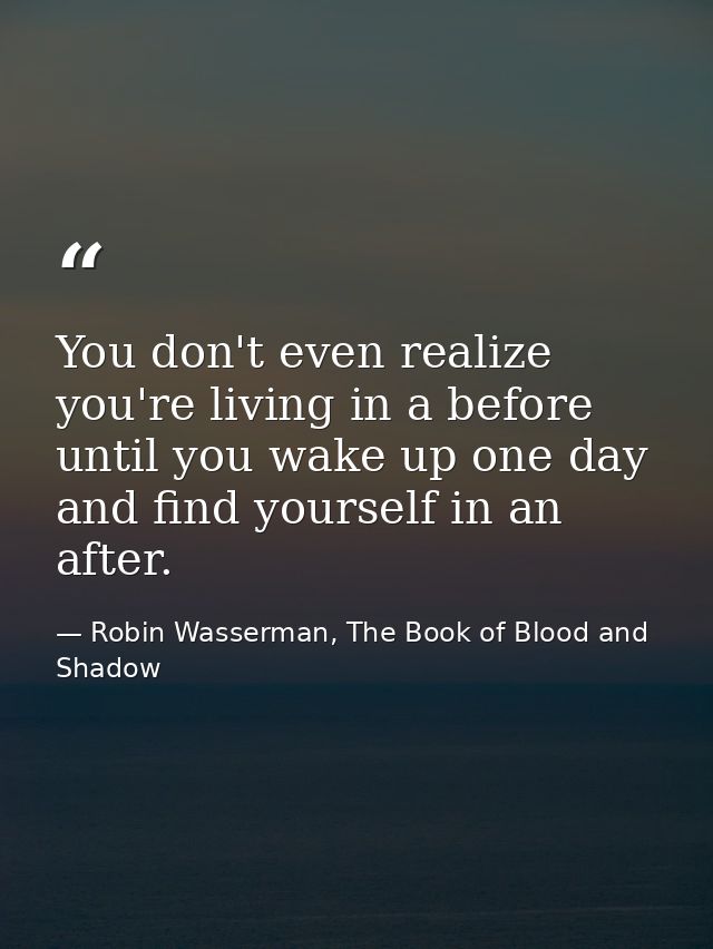 You don't even realize you're living in a before until you wake up one day and find yourself in an after. — Robin Wasserman, The Book of Blood and Shadow