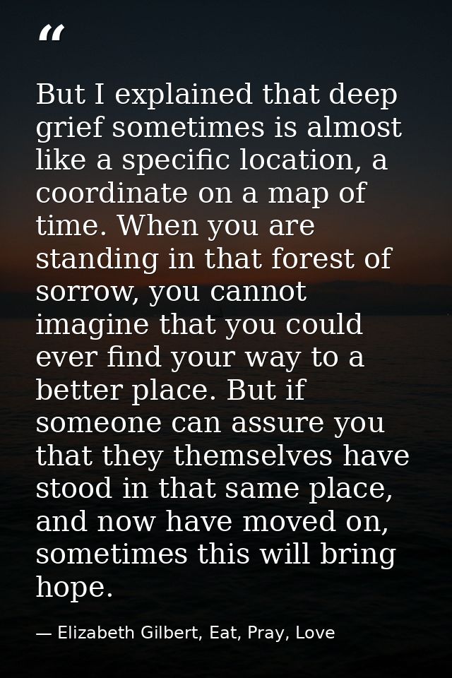 But I explained that deep grief sometimes is almost like a specific location, a coordinate on a map of time. When you ar — Elizabeth Gilbert, Eat, Pray, Love