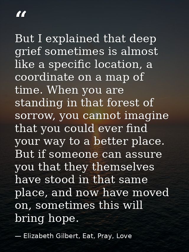But I explained that deep grief sometimes is almost like a specific location, a coordinate on a map of time. When you ar — Elizabeth Gilbert, Eat, Pray, Love