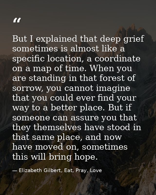 But I explained that deep grief sometimes is almost like a specific location, a coordinate on a map of time. When you ar — Elizabeth Gilbert, Eat, Pray, Love
