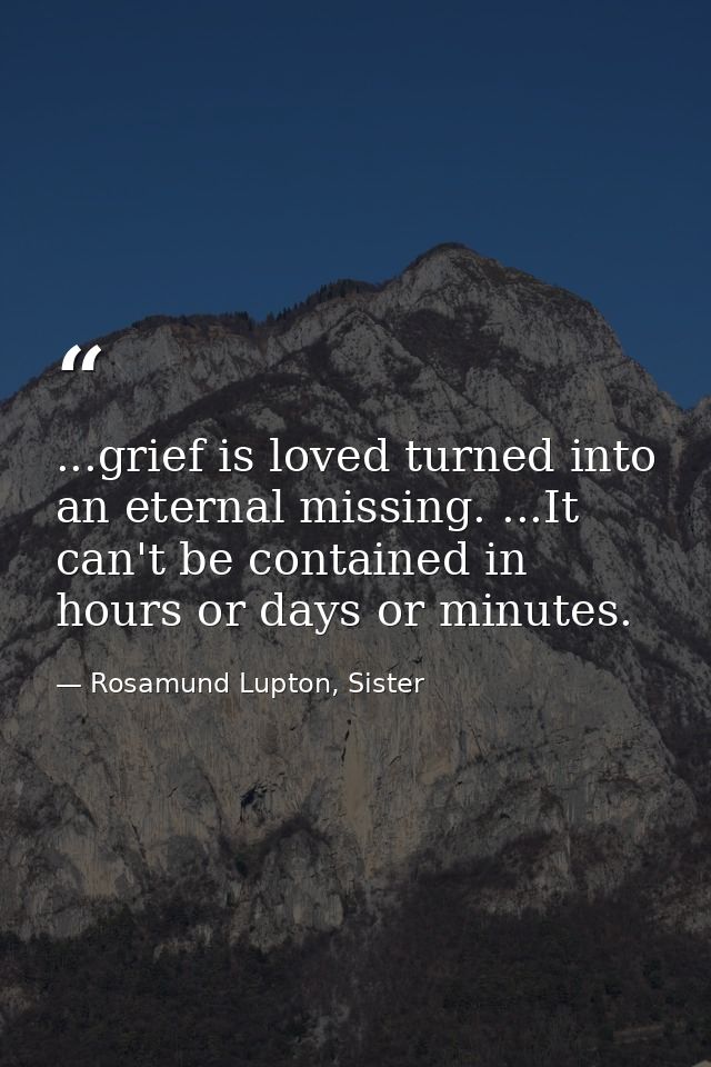 ...grief is loved turned into an eternal missing. ...It can't be contained in hours or days or minutes. — Rosamund Lupton, Sister