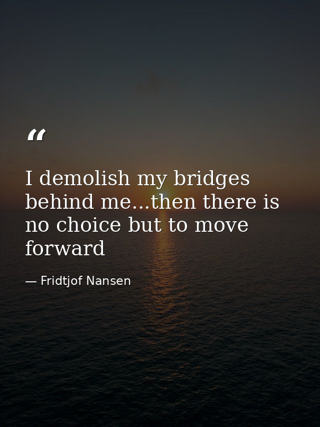 I demolish my bridges behind me...then there is no choice but to move forward — Fridtjof Nansen