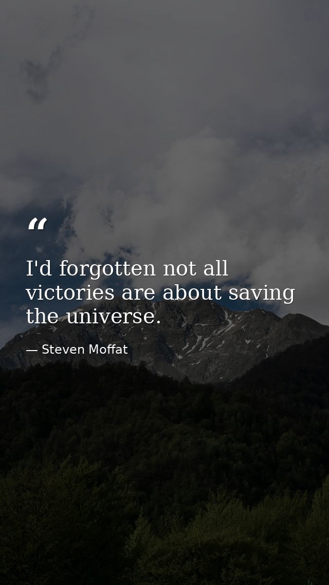 I'd forgotten not all victories are about saving the universe. — Steven Moffat