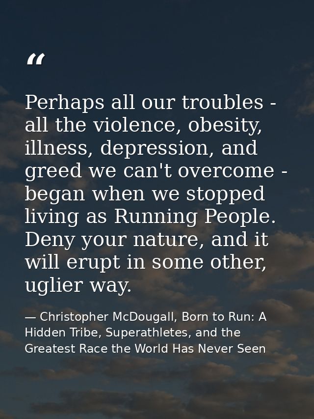Perhaps all our troubles - all the violence, obesity, illness, depression, and greed we can't overcome - began when we s — Christopher McDougall, Born to Run: A Hidden Tribe, Superathletes, and the Greatest Race the World Has Never Seen