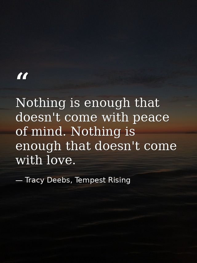 Nothing is enough that doesn't come with peace of mind. Nothing is enough that doesn't come with love. — Tracy Deebs, Tempest Rising