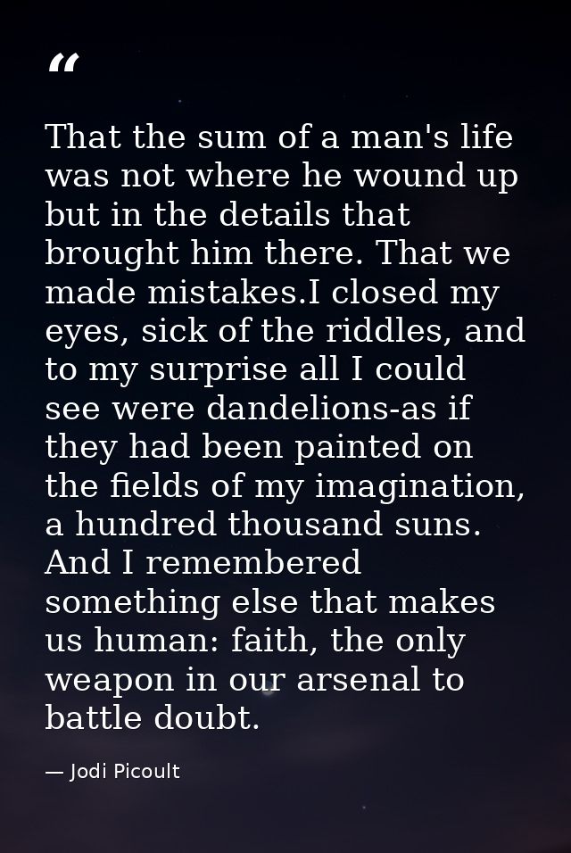 That the sum of a man's life was not where he wound up but in the details that brought him there. That we made mistakes. — Jodi Picoult