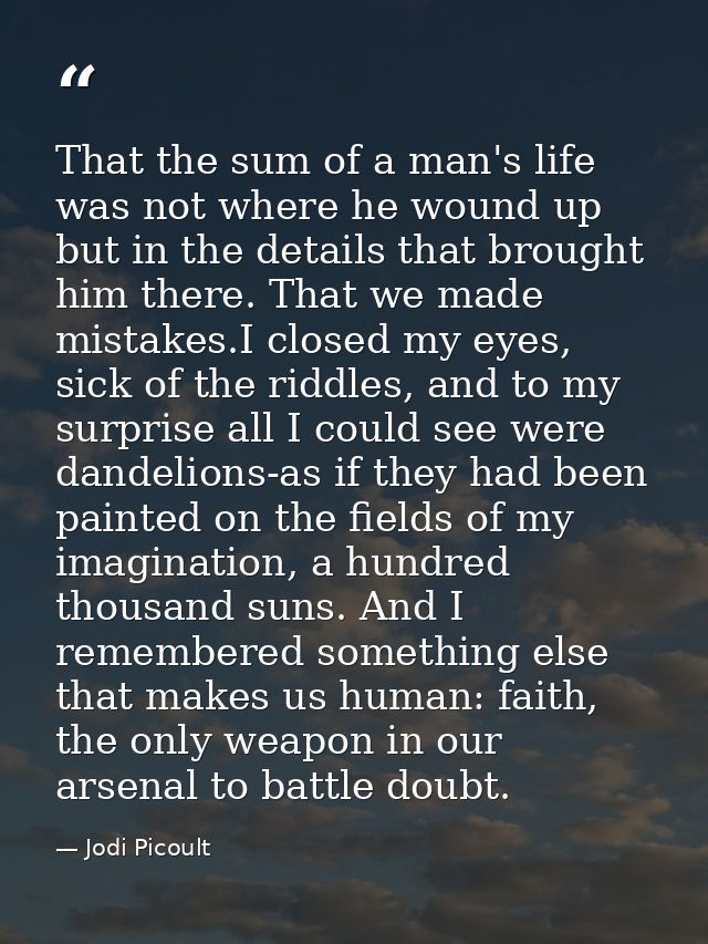 That the sum of a man's life was not where he wound up but in the details that brought him there. That we made mistakes. — Jodi Picoult