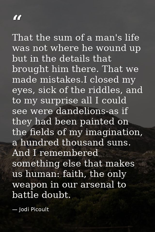 That the sum of a man's life was not where he wound up but in the details that brought him there. That we made mistakes. — Jodi Picoult