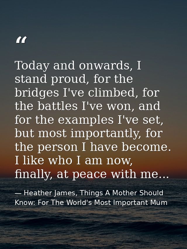 Today and onwards, I stand proud, for the bridges I've climbed, for the battles I've won, and for the examples I've set, — Heather James, Things A Mother Should Know: For The World's Most Important Mum