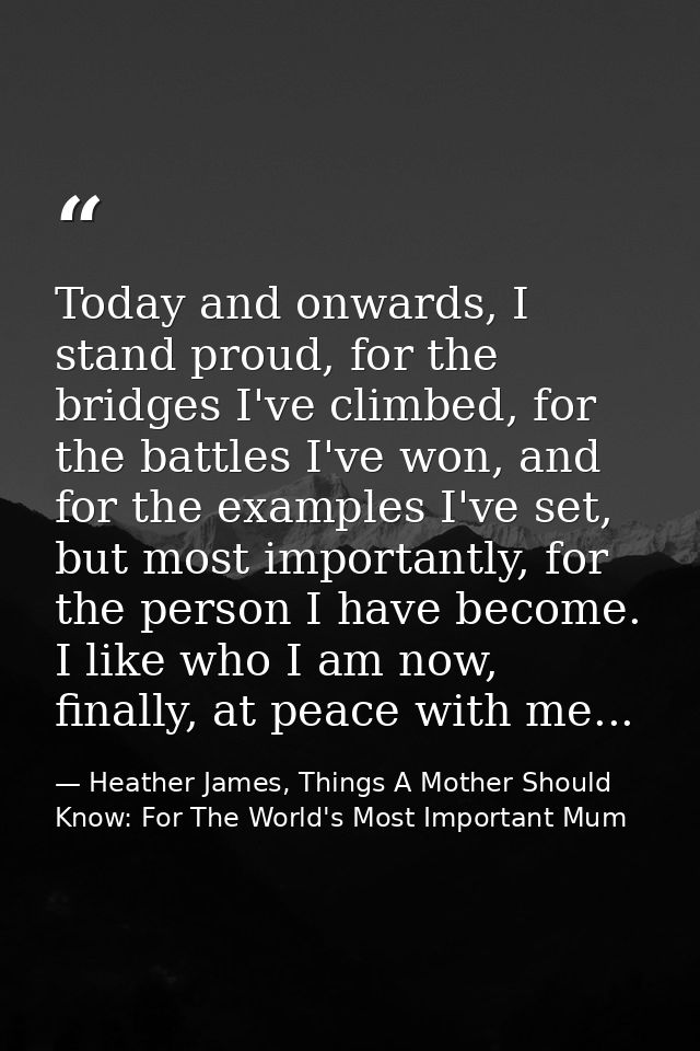 Today and onwards, I stand proud, for the bridges I've climbed, for the battles I've won, and for the examples I've set, — Heather James, Things A Mother Should Know: For The World's Most Important Mum