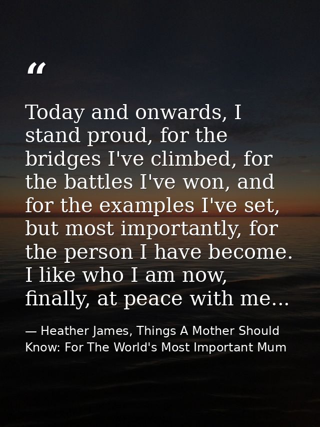 Today and onwards, I stand proud, for the bridges I've climbed, for the battles I've won, and for the examples I've set, — Heather James, Things A Mother Should Know: For The World's Most Important Mum