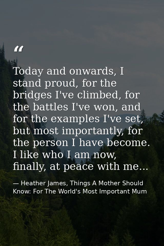 Today and onwards, I stand proud, for the bridges I've climbed, for the battles I've won, and for the examples I've set, — Heather James, Things A Mother Should Know: For The World's Most Important Mum