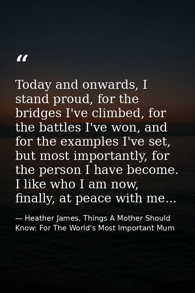 Today and onwards, I stand proud, for the bridges I've climbed, for the battles I've won, and for the examples I've set, — Heather James, Things A Mother Should Know: For The World's Most Important Mum