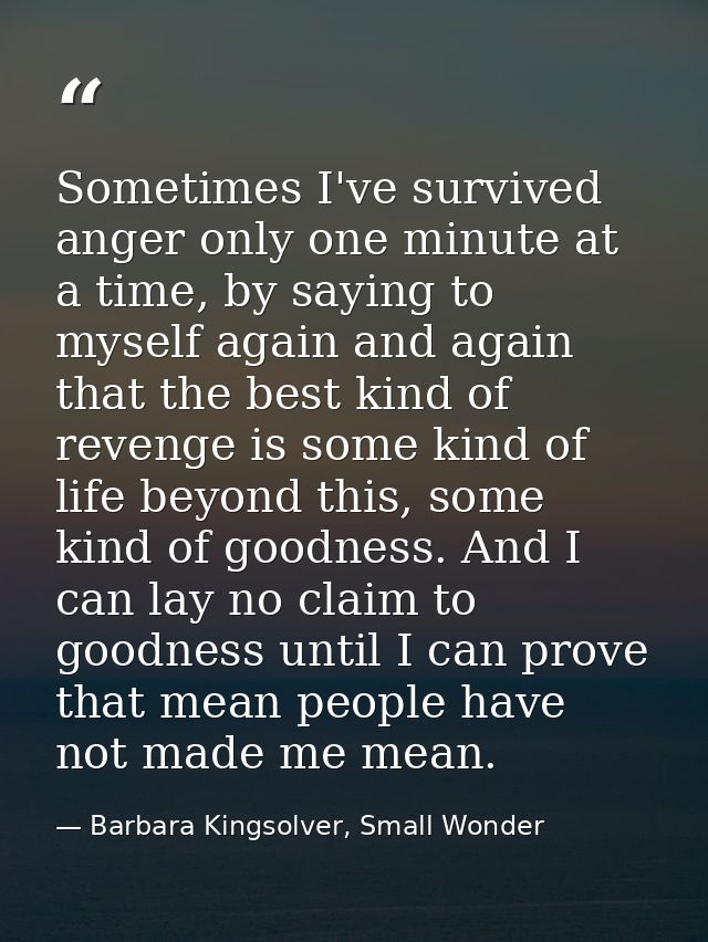 Sometimes I've survived anger only one minute at a time, by saying to myself again and again that the best kind of reven — Barbara Kingsolver, Small Wonder
