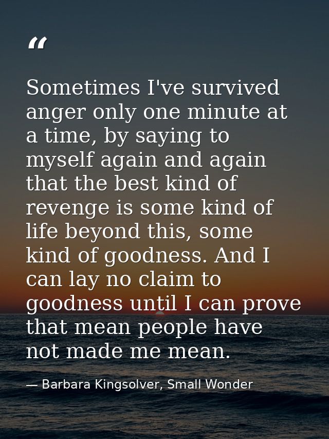 Sometimes I've survived anger only one minute at a time, by saying to myself again and again that the best kind of reven — Barbara Kingsolver, Small Wonder