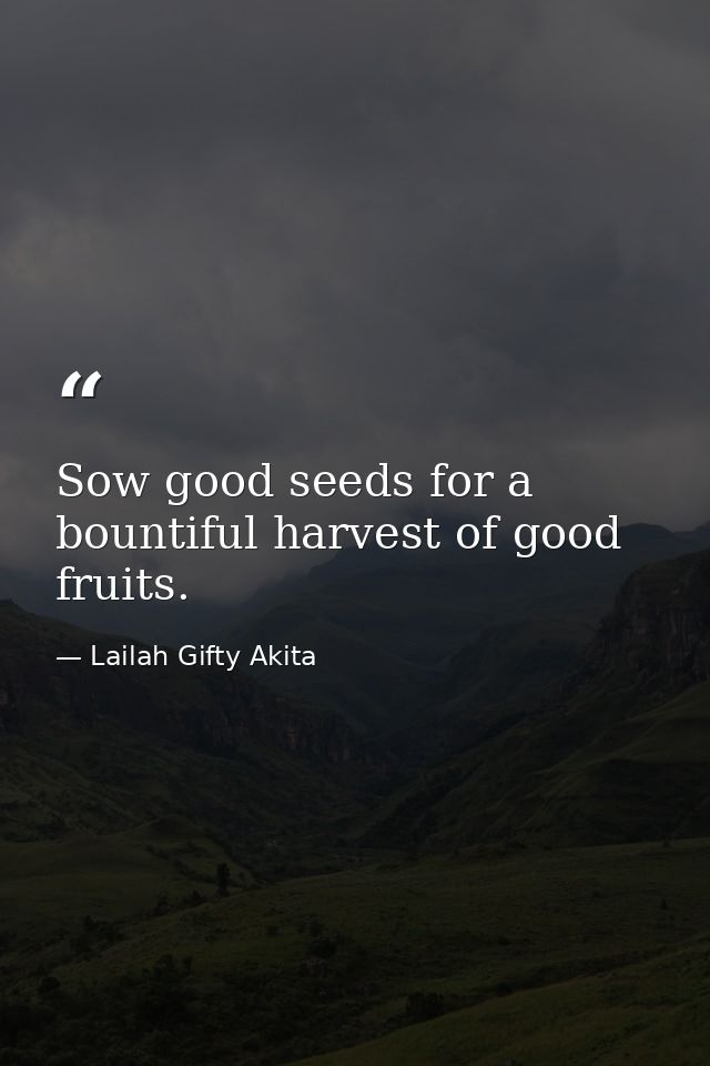 Sow good seeds for a bountiful harvest of good fruits. — Lailah Gifty Akita