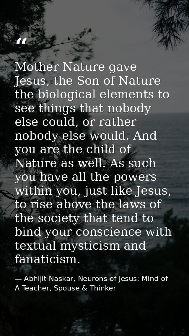 Mother Nature gave Jesus, the Son of Nature the biological elements to see things that nobody else could, or rather nobo — Abhijit Naskar, Neurons of Jesus: Mind of A Teacher, Spouse & Thinker