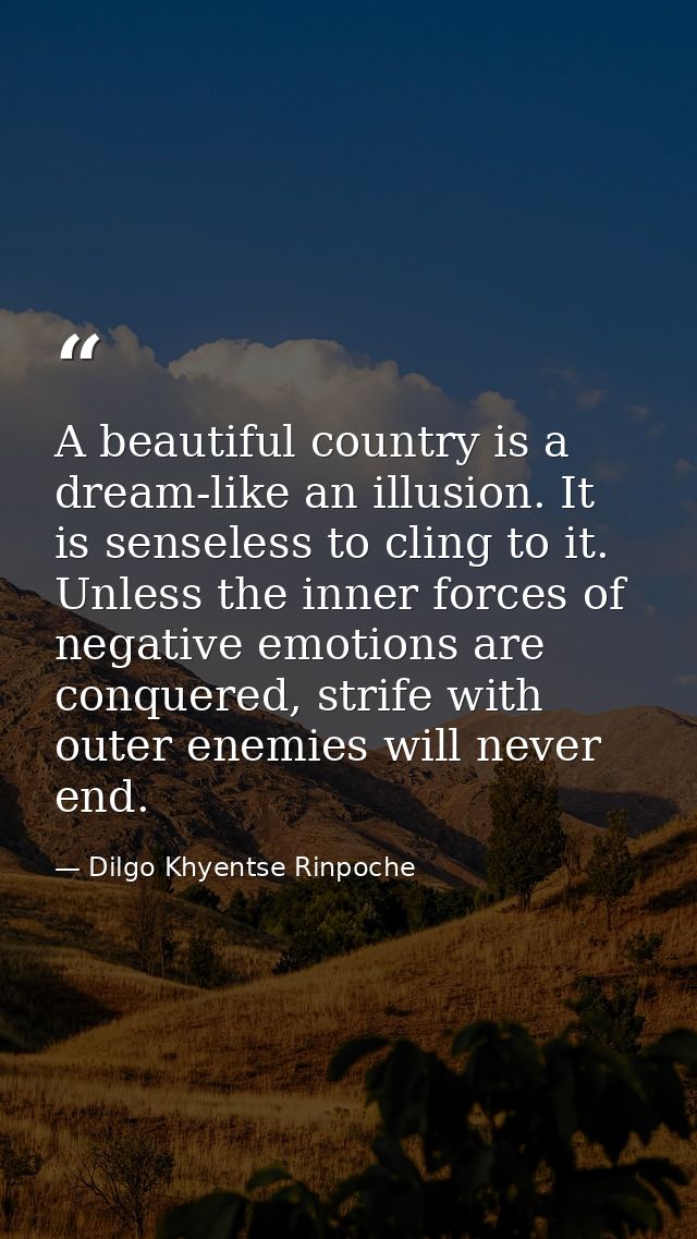 A beautiful country is a dream-like an illusion. It is senseless to cling to it. Unless the inner forces of negative emo — Dilgo Khyentse Rinpoche