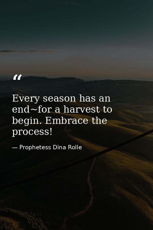 Every season has an end~for a harvest to begin. Embrace the process! — Prophetess Dina Rolle