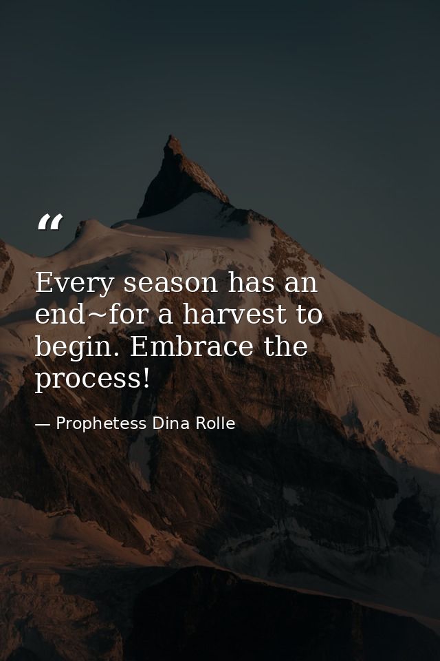 Every season has an end~for a harvest to begin. Embrace the process! — Prophetess Dina Rolle