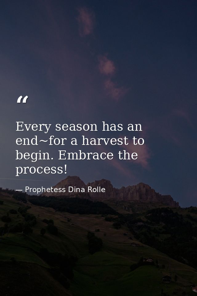Every season has an end~for a harvest to begin. Embrace the process! — Prophetess Dina Rolle