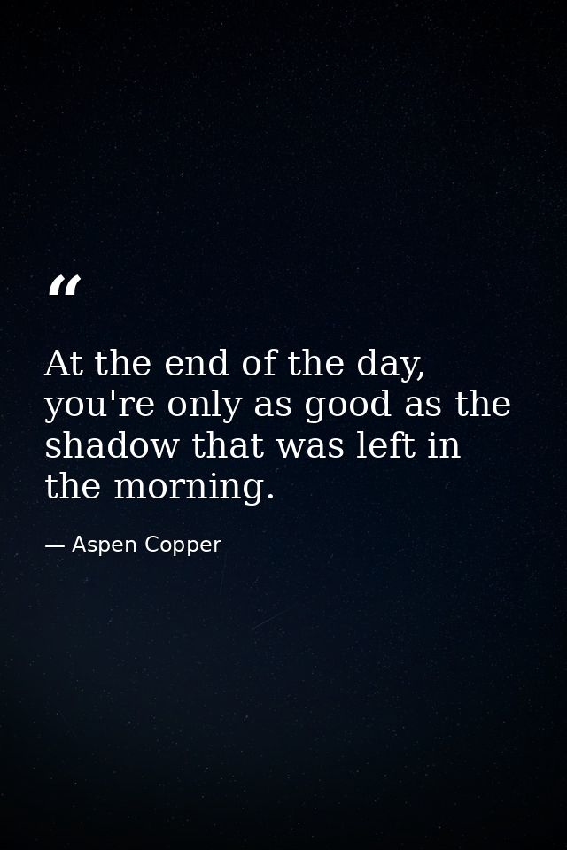 At the end of the day, you're only as good as the shadow that was left in the morning. — Aspen Copper
