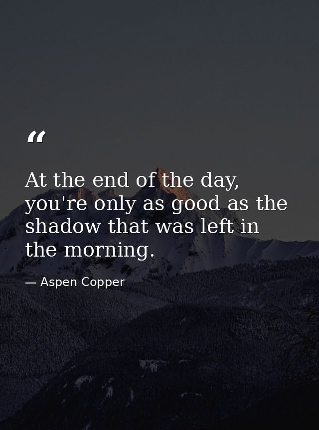 At the end of the day, you're only as good as the shadow that was left in the morning. — Aspen Copper
