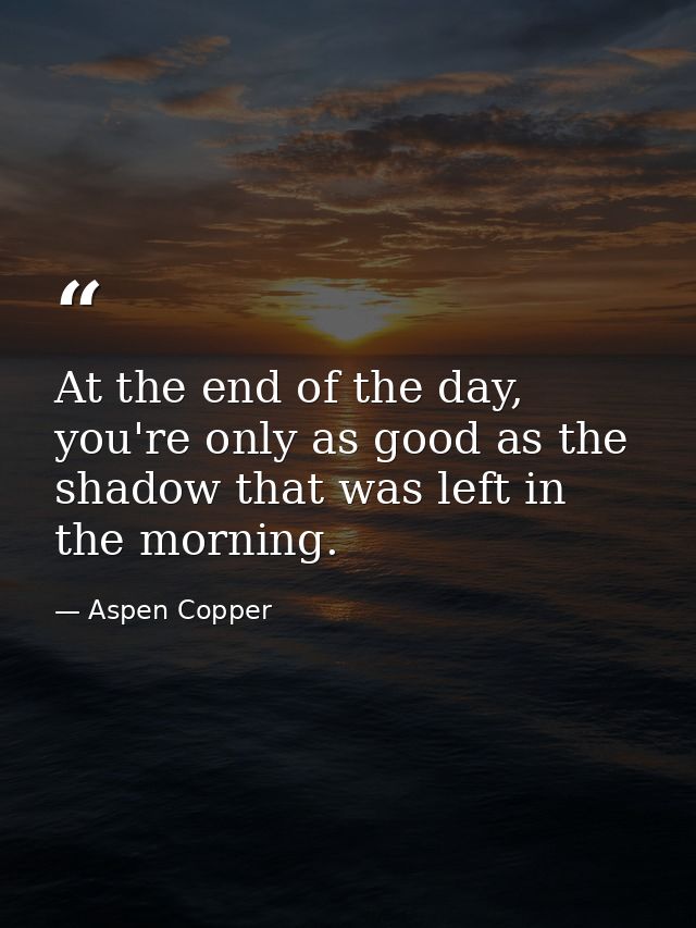 At the end of the day, you're only as good as the shadow that was left in the morning. — Aspen Copper