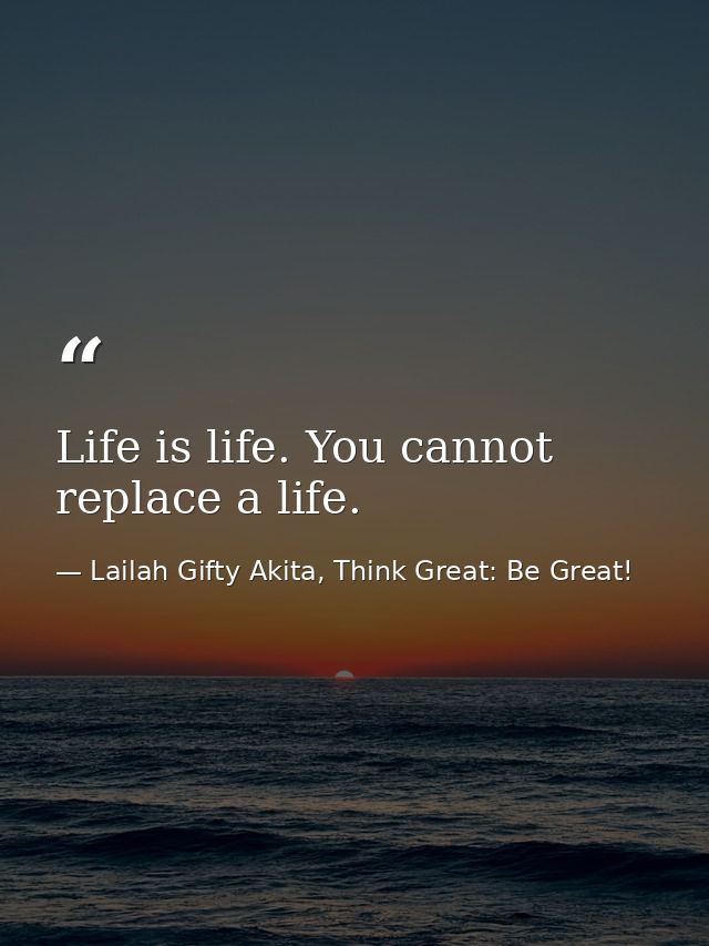 Life is life. You cannot replace a life. — Lailah Gifty Akita, Think Great: Be Great!