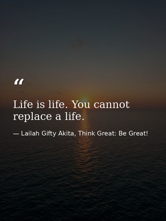 Life is life. You cannot replace a life. — Lailah Gifty Akita, Think Great: Be Great!