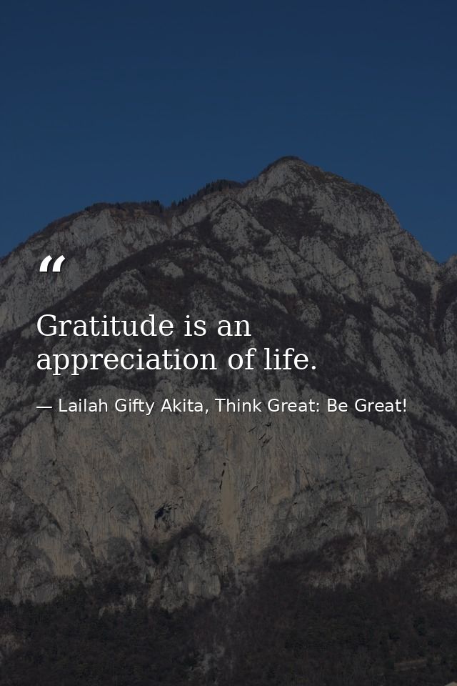 Gratitude is an appreciation of life. — Lailah Gifty Akita, Think Great: Be Great!