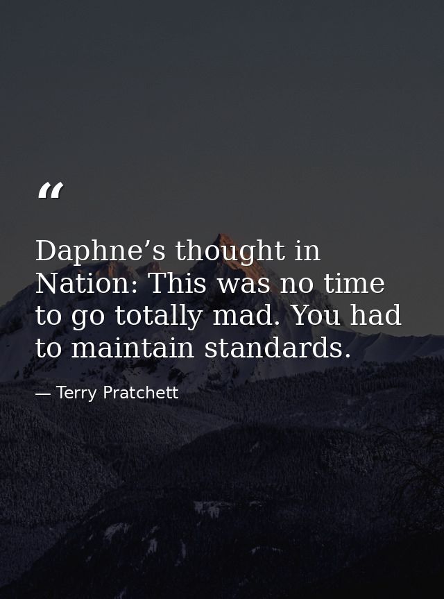 Daphne’s thought in Nation: This was no time to go totally mad. You had to maintain standards. — Terry Pratchett