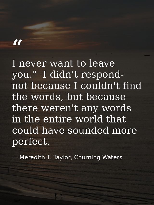 I never want to leave you."  I didn't respond- not because I couldn't find the words, but because there weren't any word — Meredith T. Taylor, Churning Waters