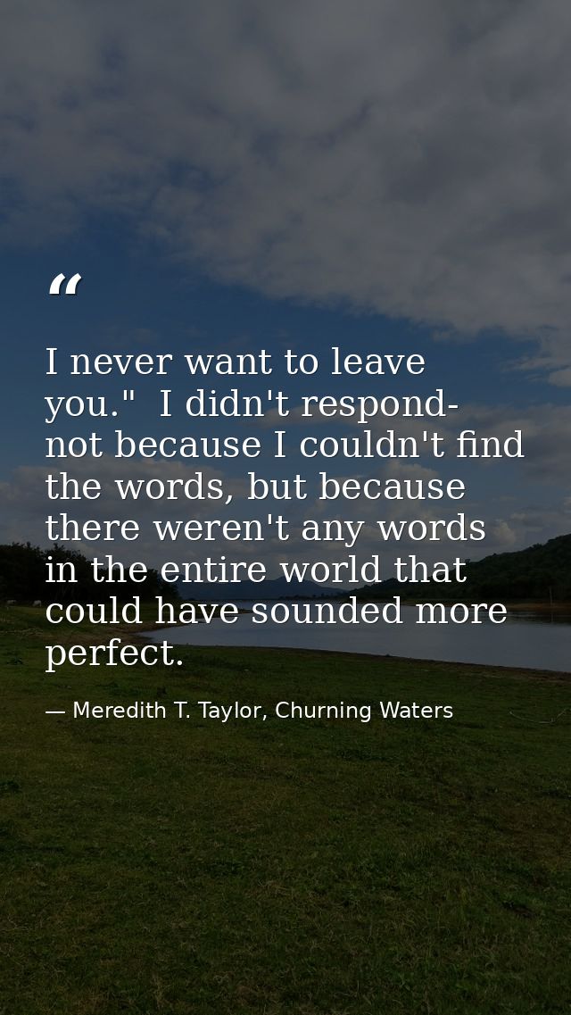 I never want to leave you."  I didn't respond- not because I couldn't find the words, but because there weren't any word — Meredith T. Taylor, Churning Waters