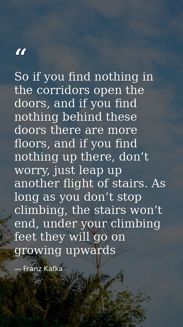 So if you find nothing in the corridors open the doors, and if you find nothing behind these doors there are more floors — Franz Kafka