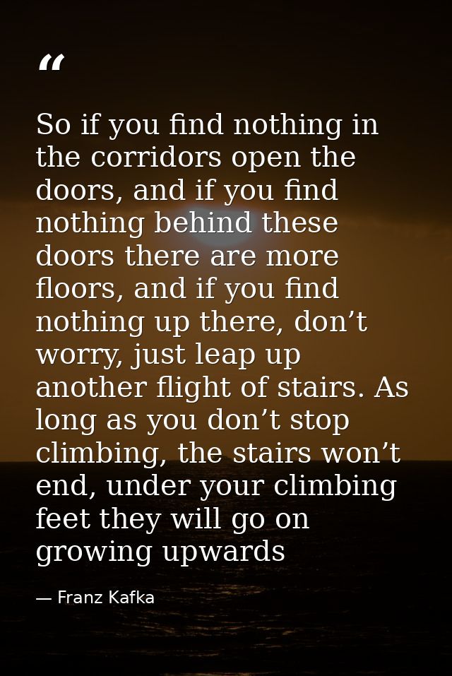 So if you find nothing in the corridors open the doors, and if you find nothing behind these doors there are more floors — Franz Kafka