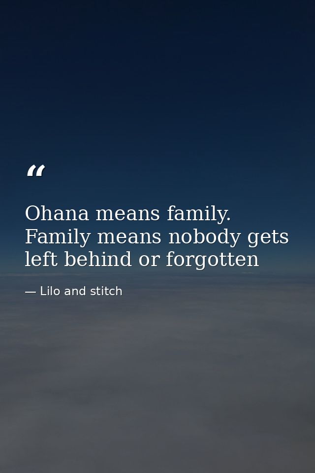 Ohana means family. Family means nobody gets left behind or forgotten — Lilo and stitch