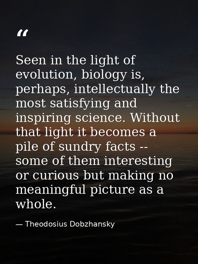 Seen in the light of evolution, biology is, perhaps, intellectually the most satisfying and inspiring science. Without t — Theodosius Dobzhansky