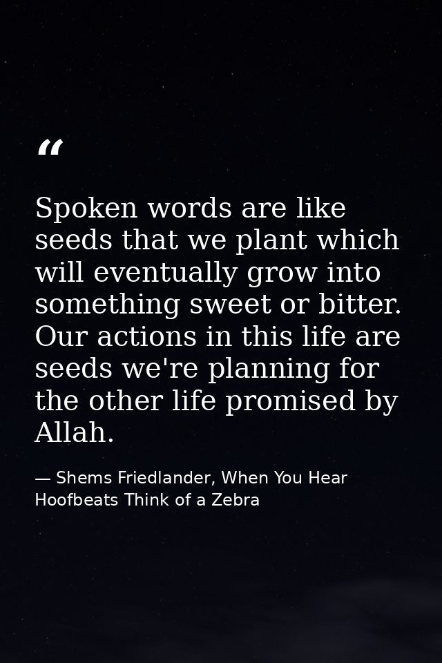 Spoken words are like seeds that we plant which will eventually grow into something sweet or bitter. Our actions in this — Shems Friedlander, When You Hear Hoofbeats Think of a Zebra