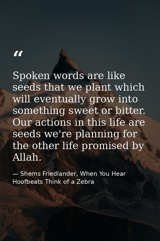 Spoken words are like seeds that we plant which will eventually grow into something sweet or bitter. Our actions in this — Shems Friedlander, When You Hear Hoofbeats Think of a Zebra