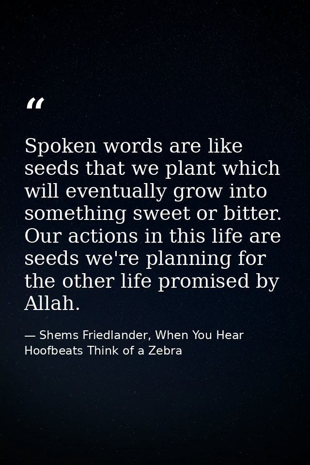 Spoken words are like seeds that we plant which will eventually grow into something sweet or bitter. Our actions in this — Shems Friedlander, When You Hear Hoofbeats Think of a Zebra