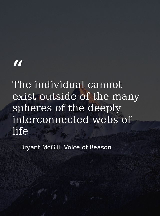 The individual cannot exist outside of the many spheres of the deeply interconnected webs of life — Bryant McGill, Voice of Reason