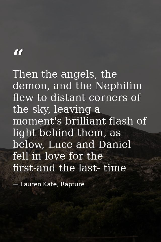 Then the angels, the demon, and the Nephilim flew to distant corners of the sky, leaving a moment's brilliant flash of l — Lauren Kate, Rapture