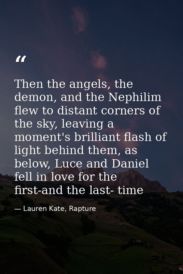 Then the angels, the demon, and the Nephilim flew to distant corners of the sky, leaving a moment's brilliant flash of l — Lauren Kate, Rapture