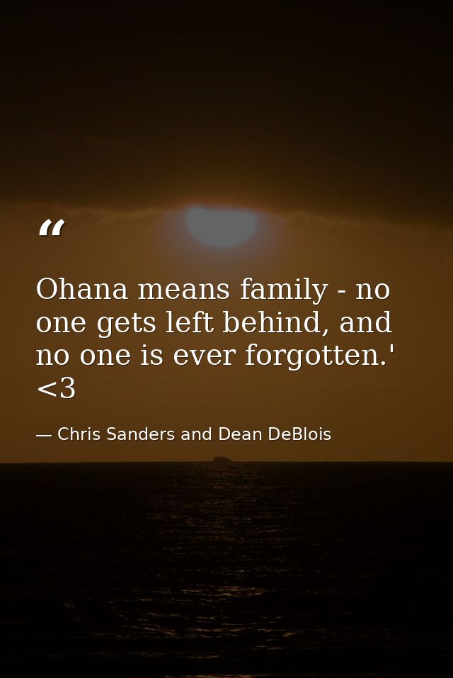 Ohana means family - no one gets left behind, and no one is ever forgotten.' <3 — Chris Sanders and Dean DeBlois